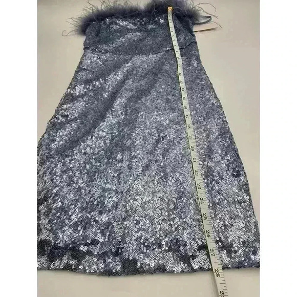 Honey and Rosie Junior's M Blue Feather-Trim Sequin Bodycon Dress NWT - Picture 6 of 11